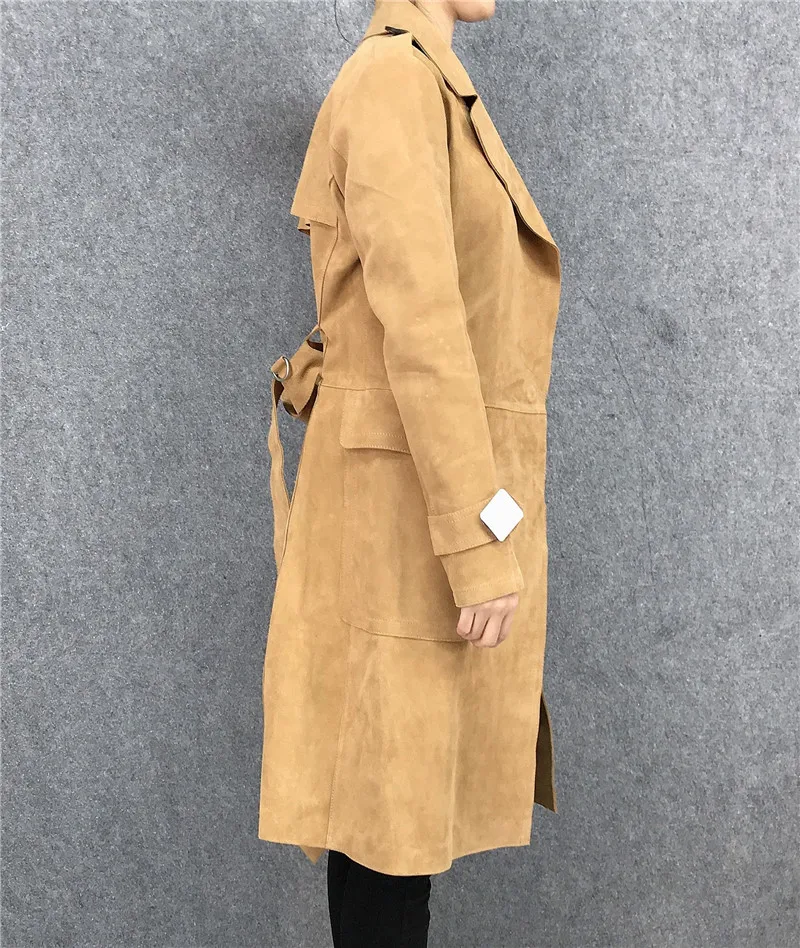 高級ベルベットレザージャケット レディースコート スリムウエストベルト付き ミディアム丈 着痩せ効果なし 本革