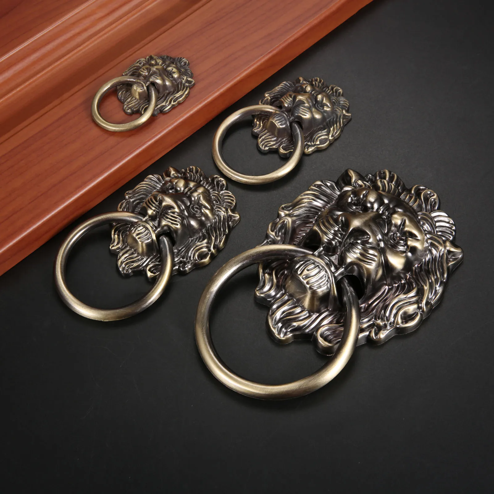 Vintage Lion Head Cabinet Knobs and Handles Furniture Door Antique Furniture Handles Cabinet Drawer Pull Handle Knob Ring