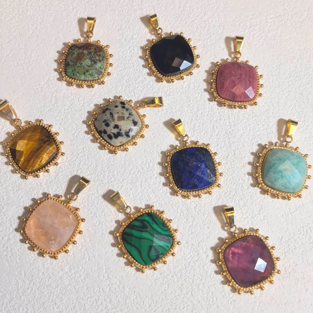 

6 шт. модный золотой кулон из нержавеющей стали с натуральным камнем и квадратным цветком, сделай сам, брендовое изготовление ювелирных изделий, изысканное ожерелье, серьги