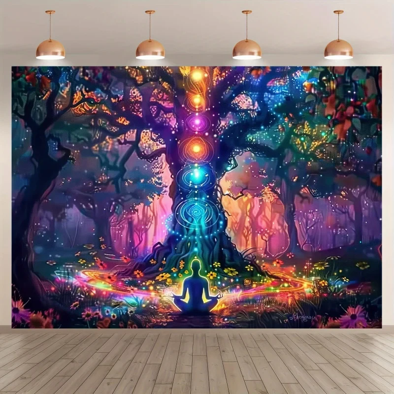VIKAMA Chakra Tree of Life Tapestry Yoga Meditation Wall Hanging Spiritual Aesthetic Decor for Bedroom Living Room