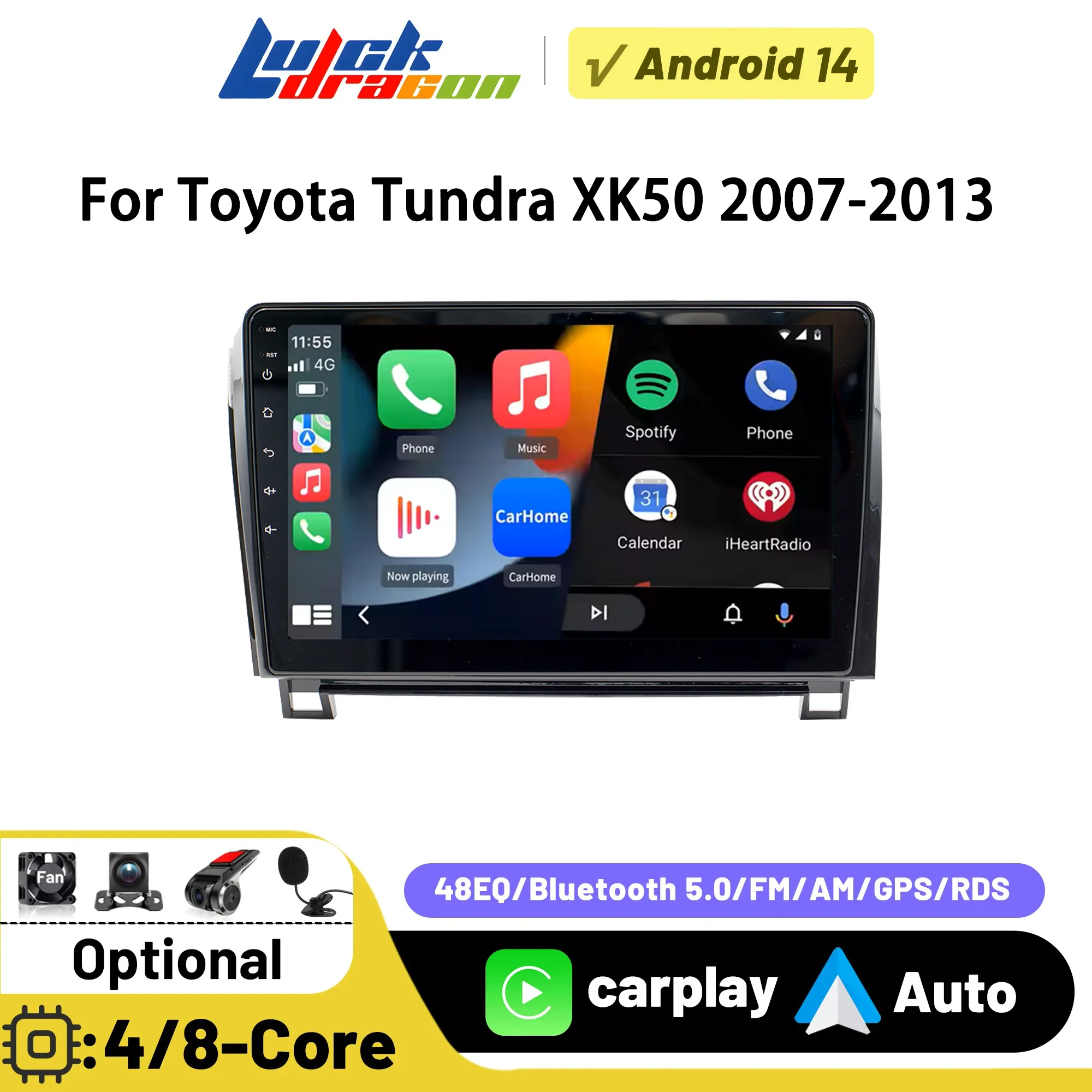 

Carplay Android Auto Car Radio For Toyota Tundra XK50 2007-2013 Sequoia XK60 2008-2017 Navigation GPS Stereo DSP IPS FM Radios