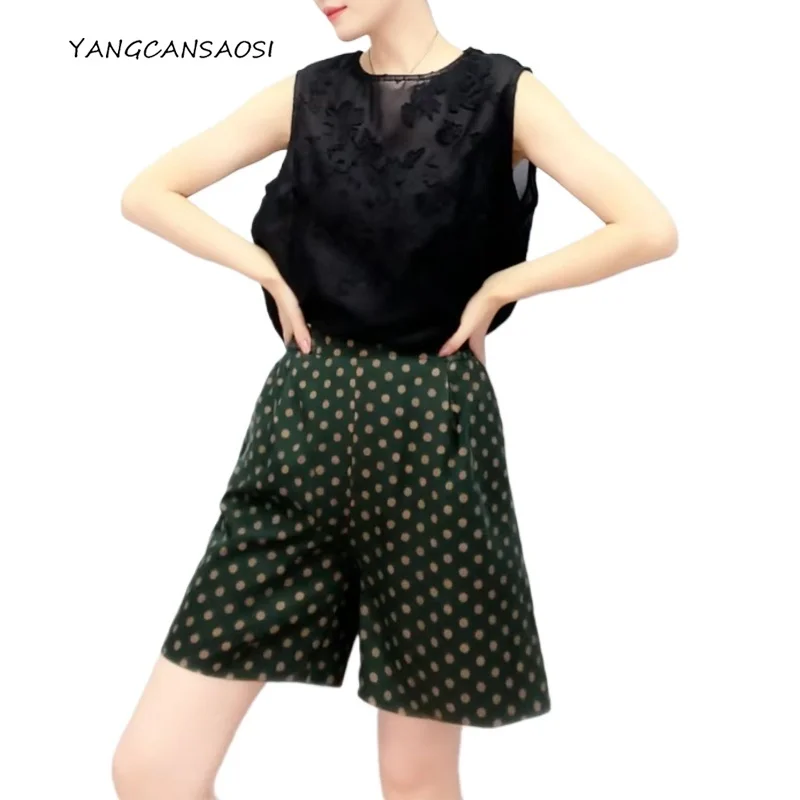 

2025 Women's Fashion Summer Clothing 100% Natural Mulberry Silk Gambiered Guangdong Gauze Loose Slim Casual Wide Leg Pants