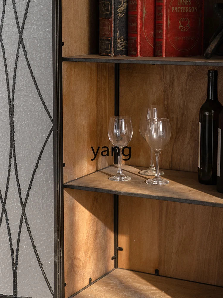 Yjq Sideboard Cabinet Solid Wood Iron Water Ripple Glass Door Living Room Wall Simple Home Home Entrance Cabinet