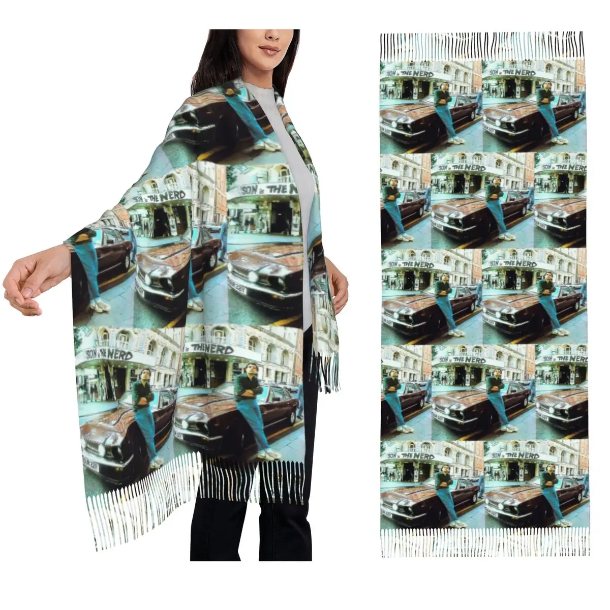 

Винтажный крутой шарф Rowan Atkinson Aka Mr Bean, шарфы с кисточками для женщин, мягкие теплые шали и накидки, большая осенне-зимняя шаль