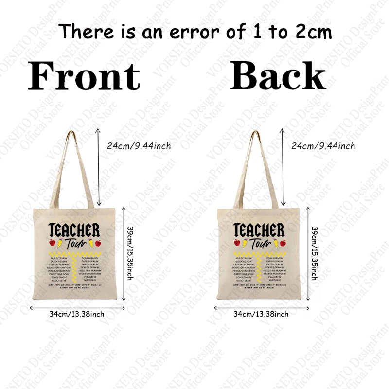 1 pc ABCD Teacher Tour patternTote Bag Canvas Shoulder Bag For Travel Daily Commute Best Gift For herTrendy Folding Shoulder Bag