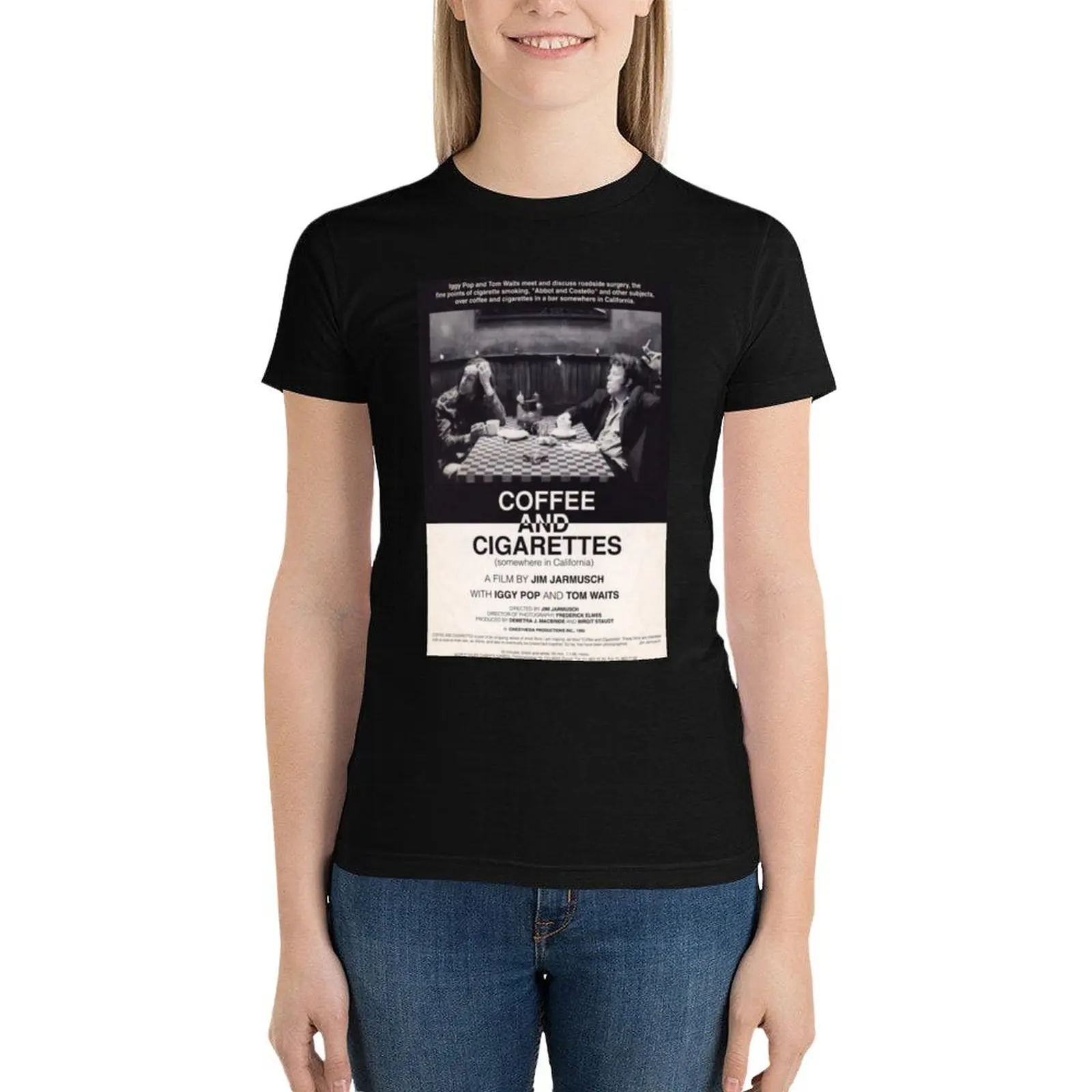 Camiseta de papel tapiz de café y cigarrillos de Jim Jarmusch, ropa estética divertida, vestido de camiseta para mujer, gráfico