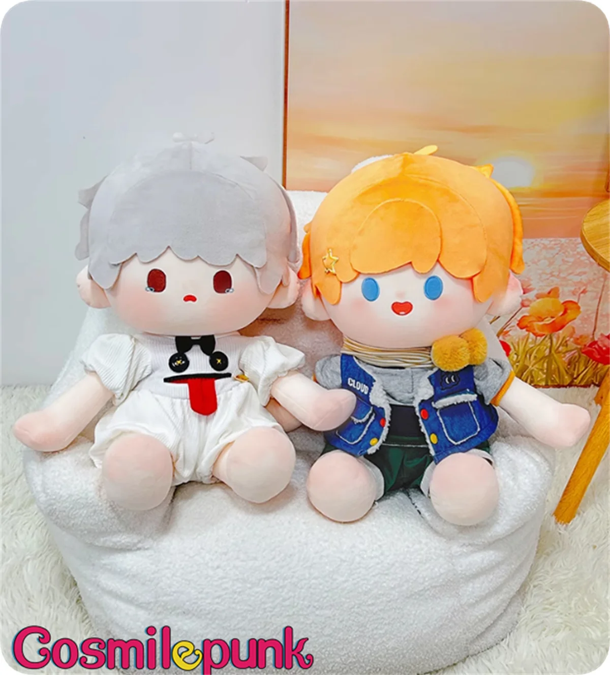 Original Plush 40cm Doll Boy Sitting Body Orange Silver Hair Toy Clothes Outfit Cute Props Cosplay Kpop Gift Non-attribute