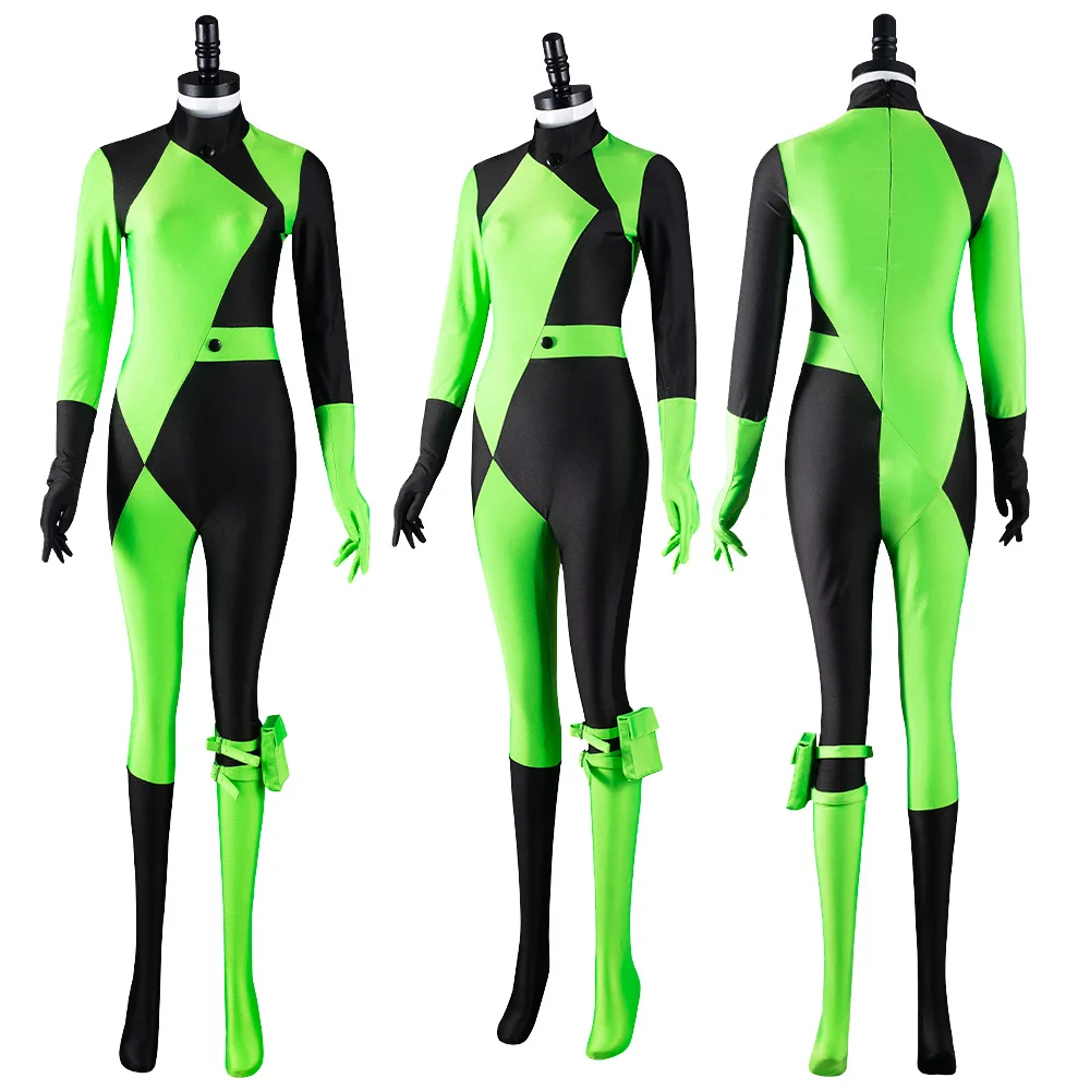 

Women Shego Cosplay Costume Adult Men Green Jumpsuit Cartoon Movie Female Bodysuit Outfits Halloween Carnival Party Fancy Suit