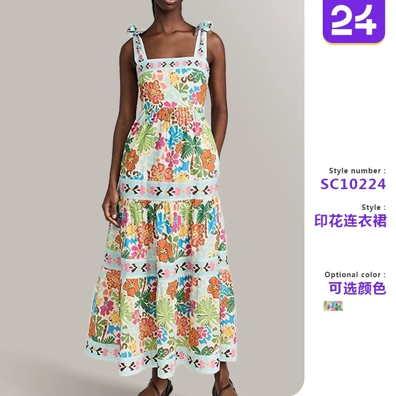

Bohemian Floral Print Tank Dress Women 2025 Fashion Elegant Vintage Sleeveless A-Line Spaghetti Strap Summer Beach Long Dresses