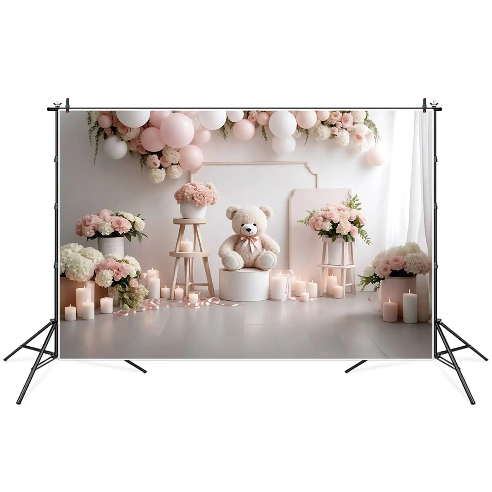 MOON.QG Teddy Bear Flower One Birthday fondali bambini ghirlanda palloncino floreale sfondo decorazione per feste forniture per fotochiamate