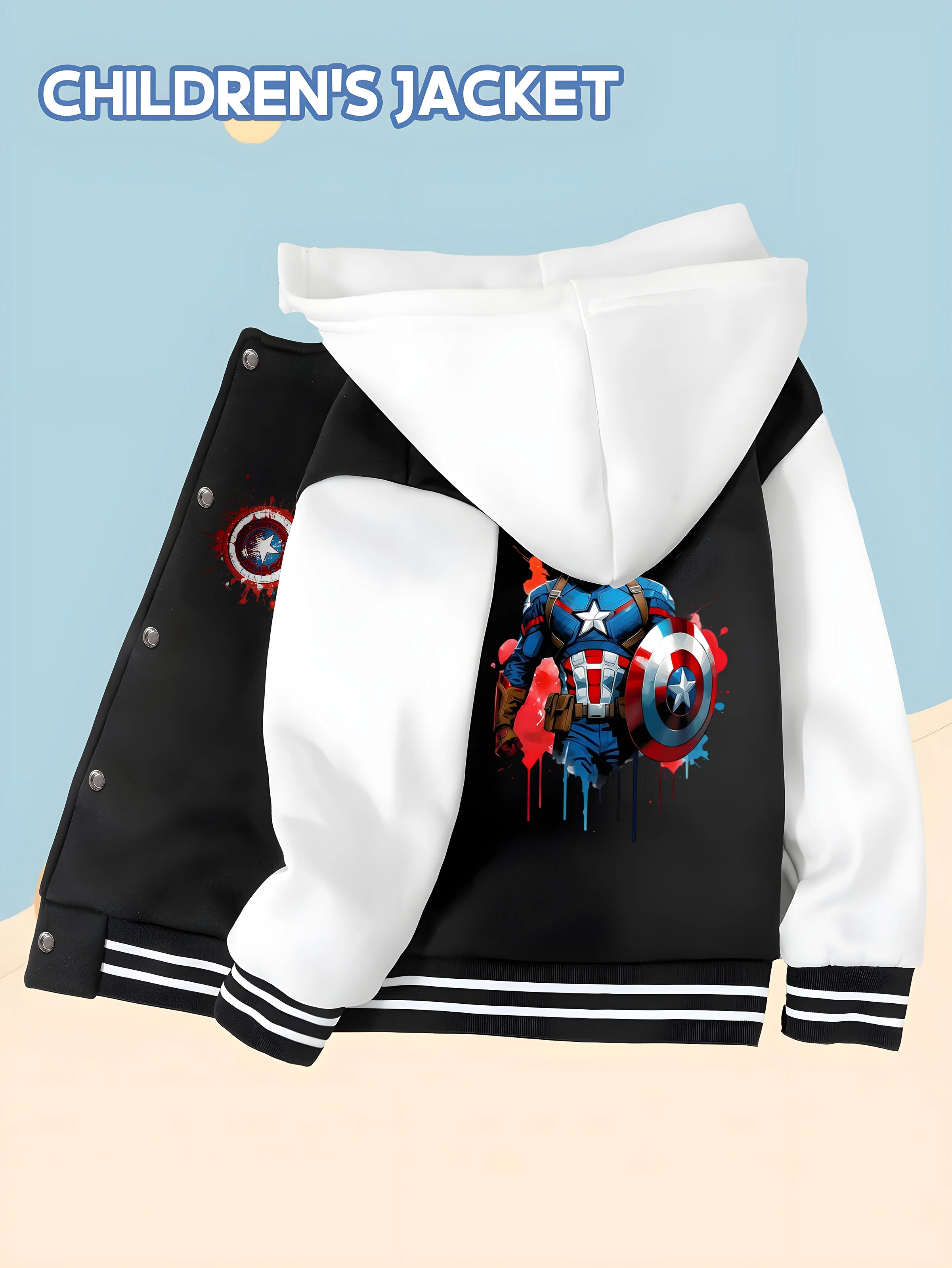 

MINISO Marvel Captain America ink-style children's baseball jacket - unique artistic sense, soft fabric, suitable for school and