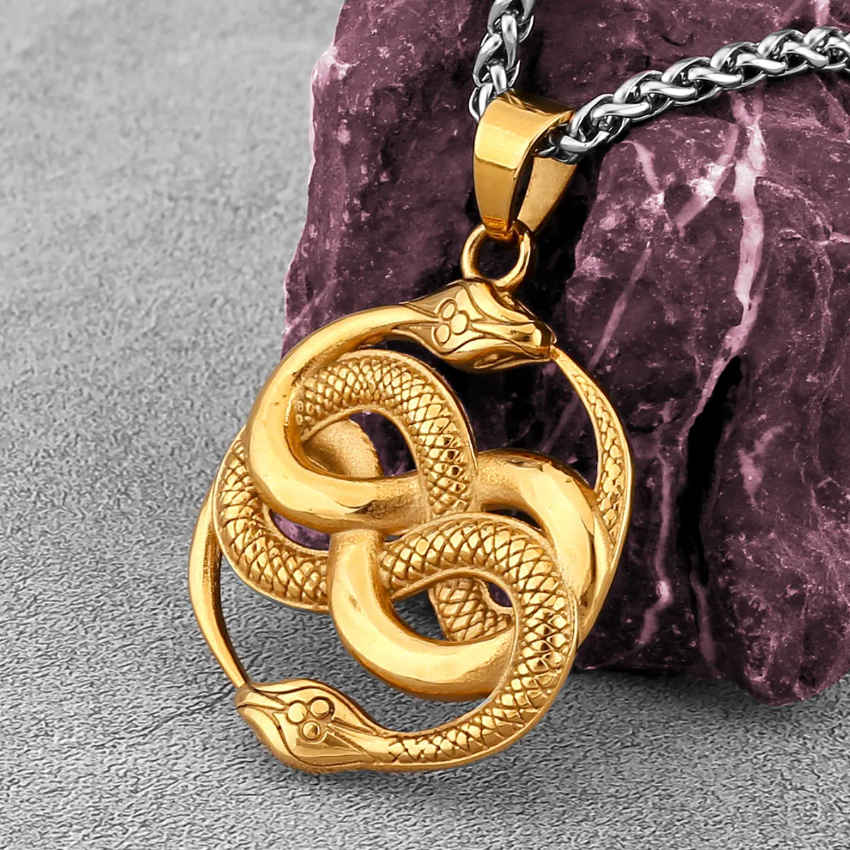 Vintage Double Snake Personalized Fashion Necklace Golden Stainless Steel Pendant Men Women Party Club Jewelry Gift