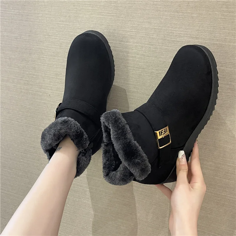 

Winter New Fashion Plush Fur Short Warm Women's Snow Boots Women Waterproof Wedge Casual Ankle Boots Mother Cotton Shoes