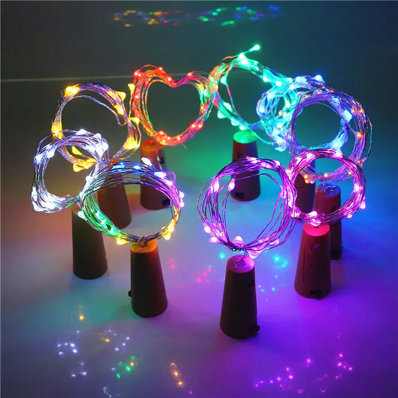 Guirnalda Solar con forma de corcho para decoración de Navidad, luces LED con batería para botella, fiesta de boda y hogar