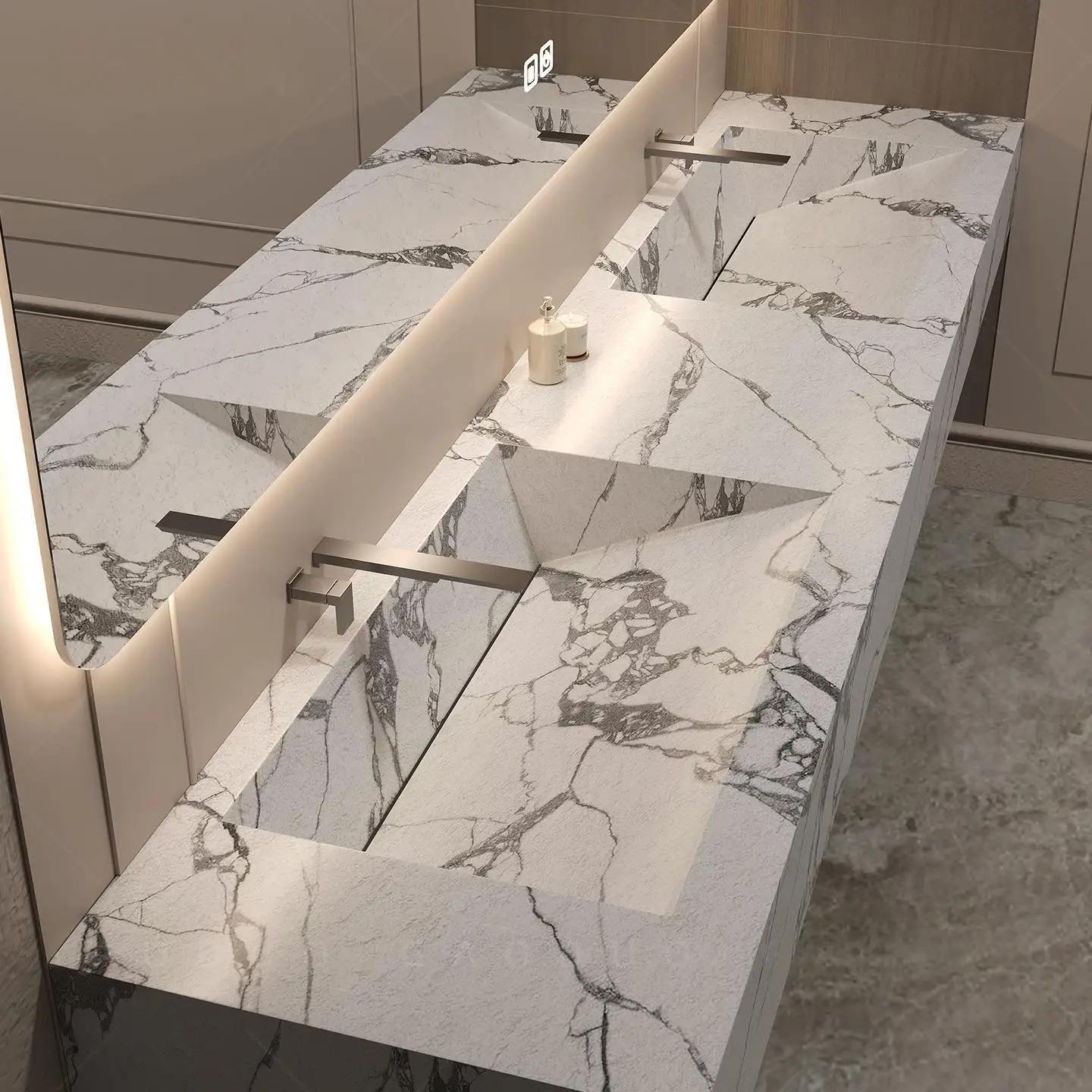 Any Size Custom Luxury Natural Stone Bathroom Vanity Set Integrated Sink Single Double Sink Stain Resistant Waterproof Durable H