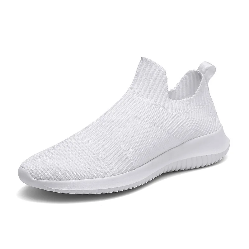 Slip-On Sneakers Men Lightweight Running Shoes Breathable Knitted Sock Shoes White Jogging Walking Sport Shoes Male Casual Shoes