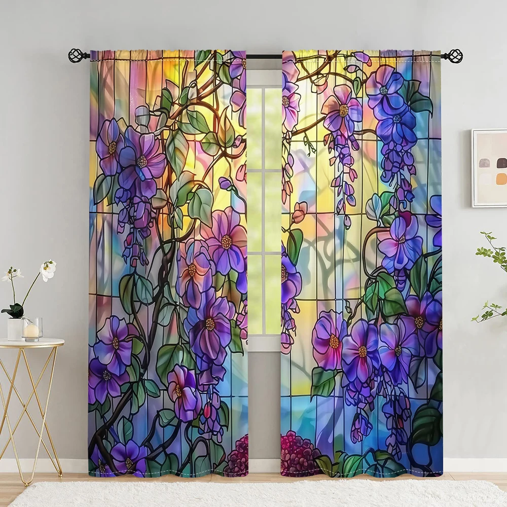 

Wisteria curtain Beautiful wisteria plus sunset, a set of two sets, home bedroom living room curtain