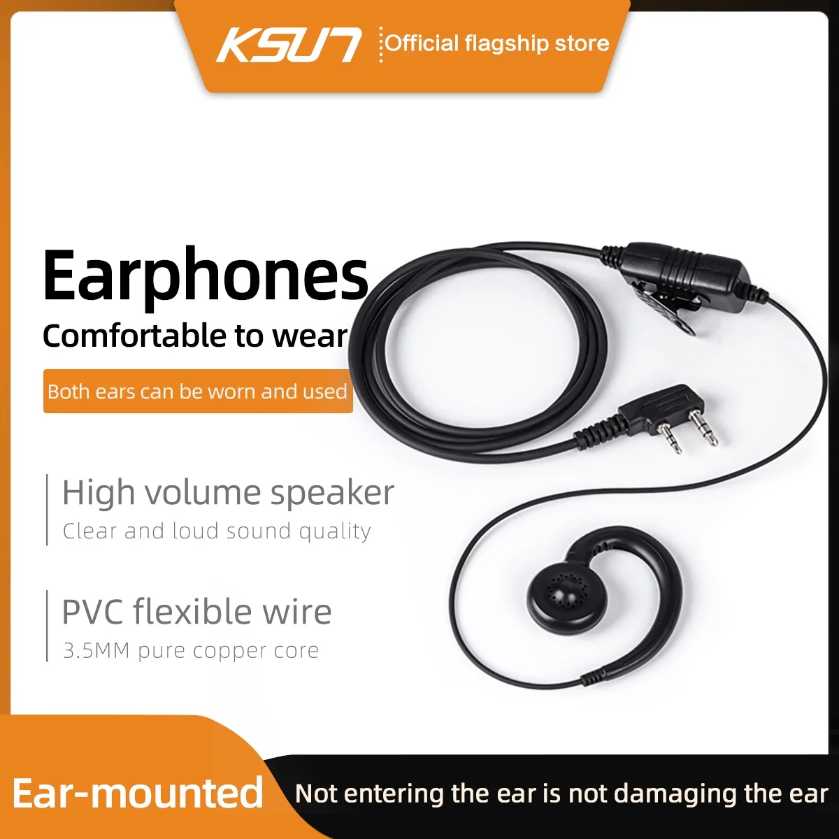 KSUT B32 Walkie Talkie Headset Ear Hook Headphone Head Earbuds Two Way Radio Earphone For Skiing Biking