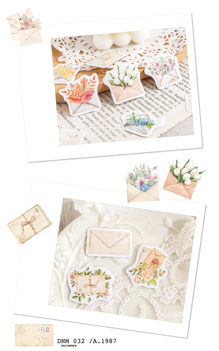 46Pcs Flower Envelope & Letter Stickers per Box for Junk Journal Diary Planner Scrapbooking Decorative DIY Craft