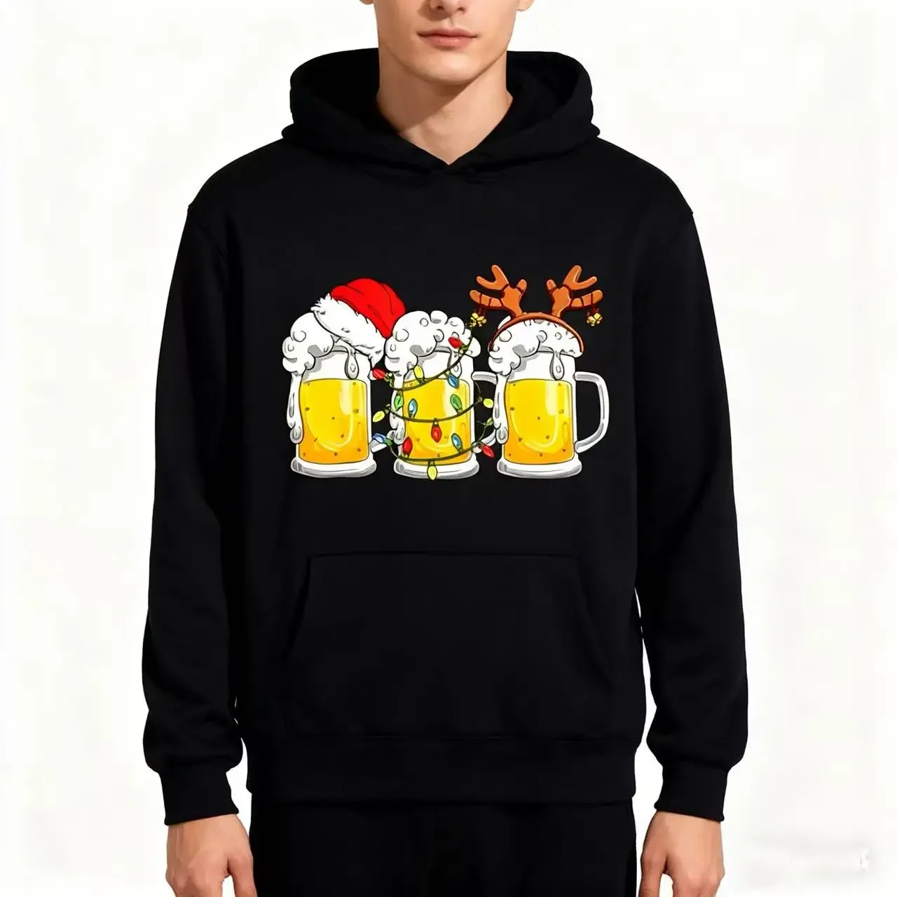 الخريف والشتاء الحدود الرجال الصوف مبطن هوديي جديد الخريف والشتاء جمع فضفاضة تناسب إلكتروني طباعة عارضة مقنعين البلوز Sp #1