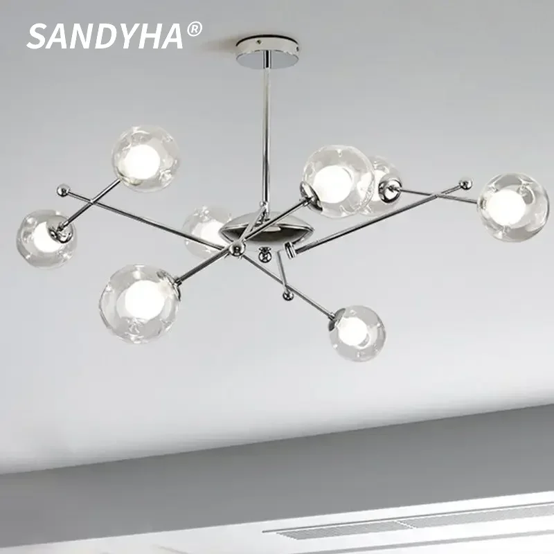 SANDYHA Nordic Pendant Light Magic Bean Glass Ball Lampshade Hanging Chandelier Living Room Decor Dining Table Lighting Fixtures