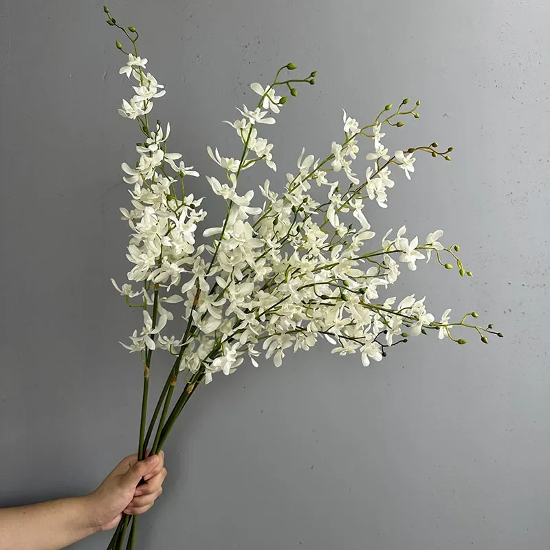 

6pcs/lot Simulation Dance Orchids Branch Silk Fake Flowers Wedding Decor Artificial Bandai Orchid Floral White Green Flower