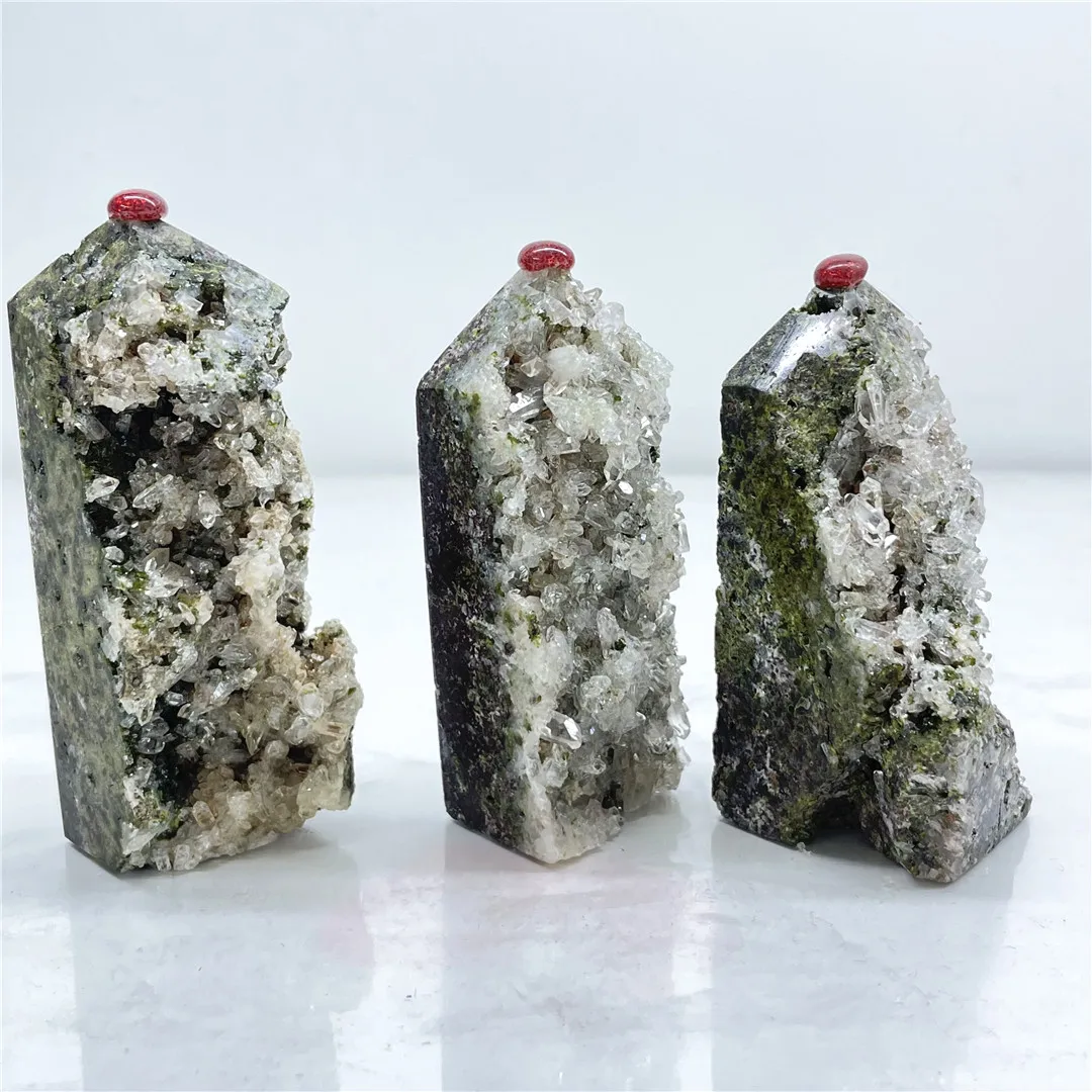 6-9CM Beautiful Natural Epidote Mineral Garden Quartz Raw Rocks Tower Green Gemstone Crystal Stones Reiki Charms Expensive Items