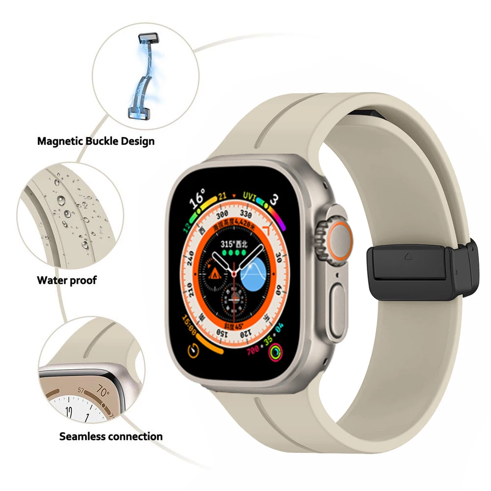 สายแม่เหล็กสำหรับสายคาด Apple Watch 45มม. 38มม. 49มม. 40มม. 42มม. 41มม. สายรัดข้อมือซิลิโคนสำหรับเล่นกีฬา iWatch อัลตร้า6 5 3 7 8 SE 44มม.