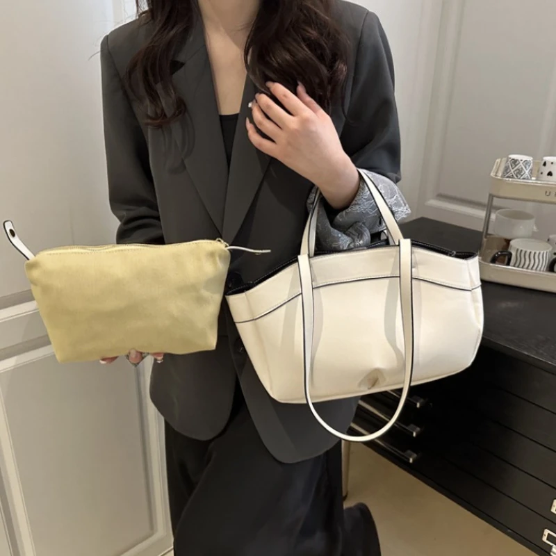 

Women's Leather Bag, Fashionable and Versatile Casual Commuting, 2-pcs Large Capacity Single Shoulder Tote Bags, Simple Handbag