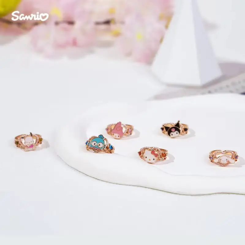 

Genuine Sanrio Wish Ring Blind Box Hello Kitty Kuromi My Melody Pochacco Adjustable Ring Ornament Collectible Gift For Girls