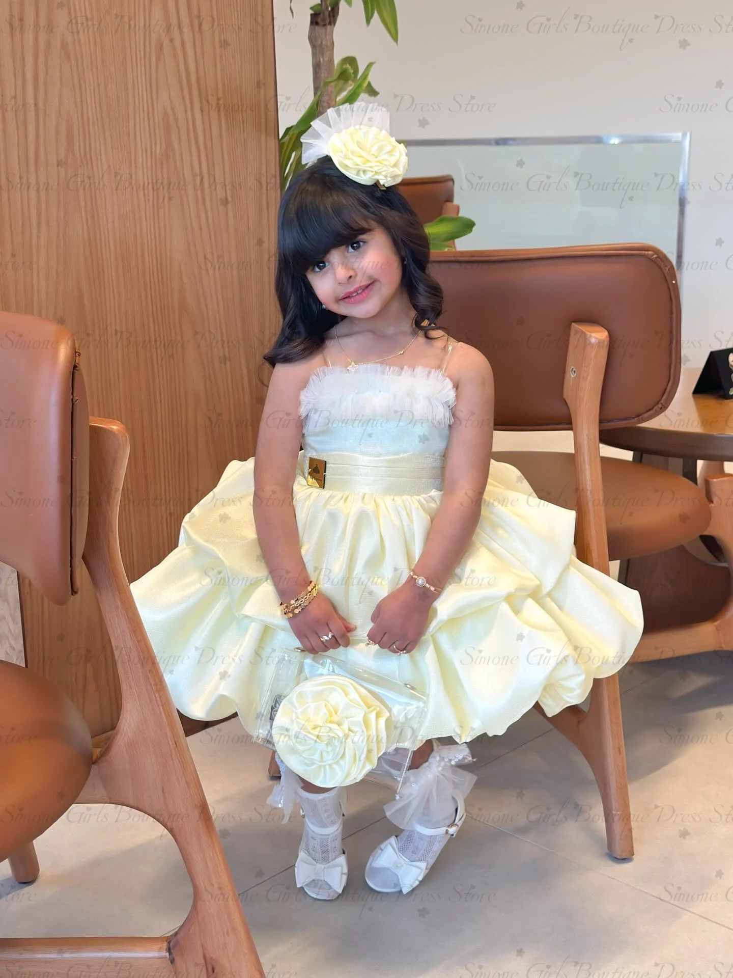 Flower Girl Dress Pageant Gown for Wedding Satin Knee Length Girl Kids Birthday Party Princess Communion Party Gown EID Custom