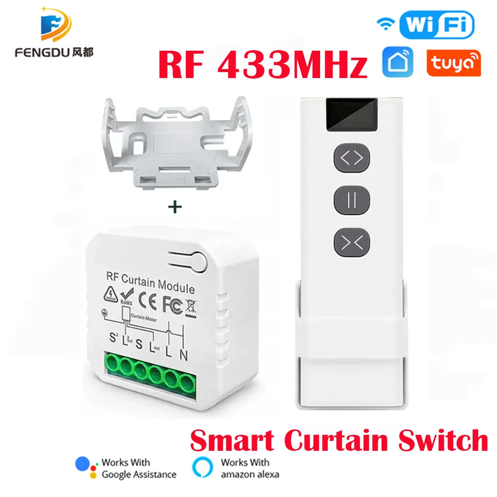 

Tuya WiFi+RF Curtain Module Blinds Switch Roller Shutter Wireless Remote Compatible with Alexa Google Home