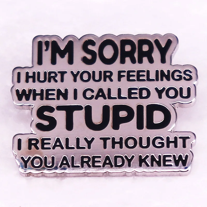 I'm Sorry I Hurt Your Feelings When I Called You Stupid Hard Enamel Pin Funny Sarcastic Humor Badge Brooches Jewelry