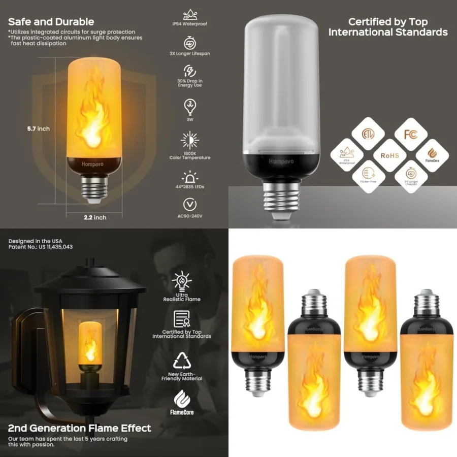 

Gen2 LED Flame Light Bulbs, Like Real Fire 4-Mode Flickering Light Bulbs with Upside Down Effect, E26 Flame Bulb for Halloween