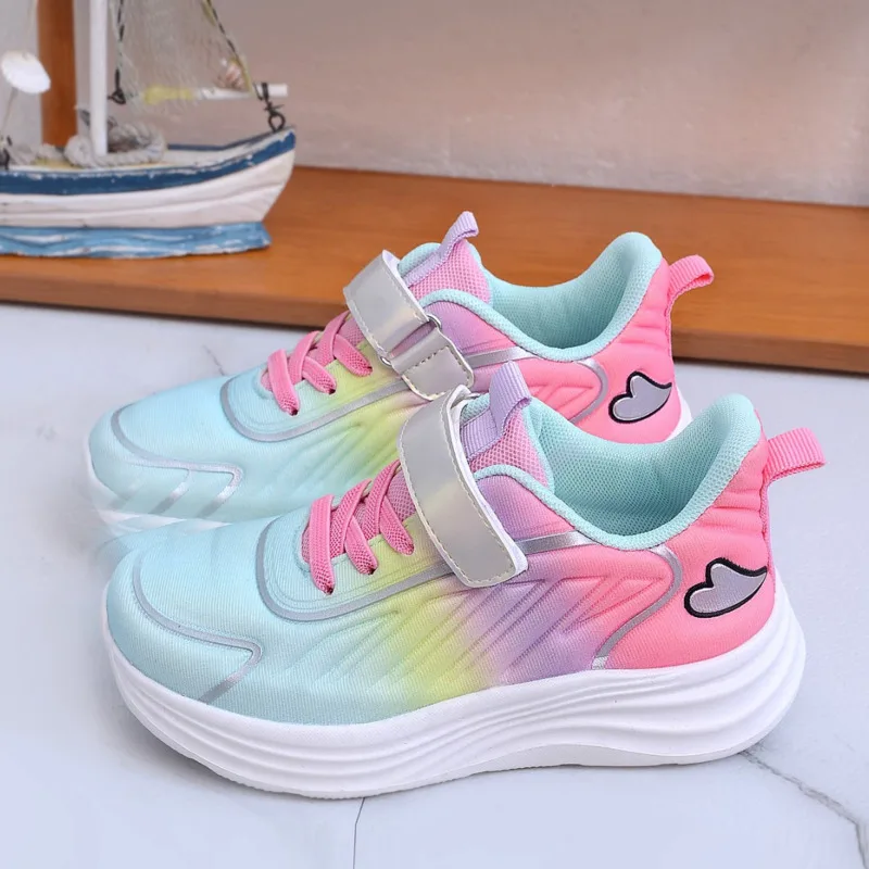 Gradient Color Girls Sneakers Heart Pattern Comfortable Children Casual Shoes Sport Soft Hook Loop Kids Running Shoes