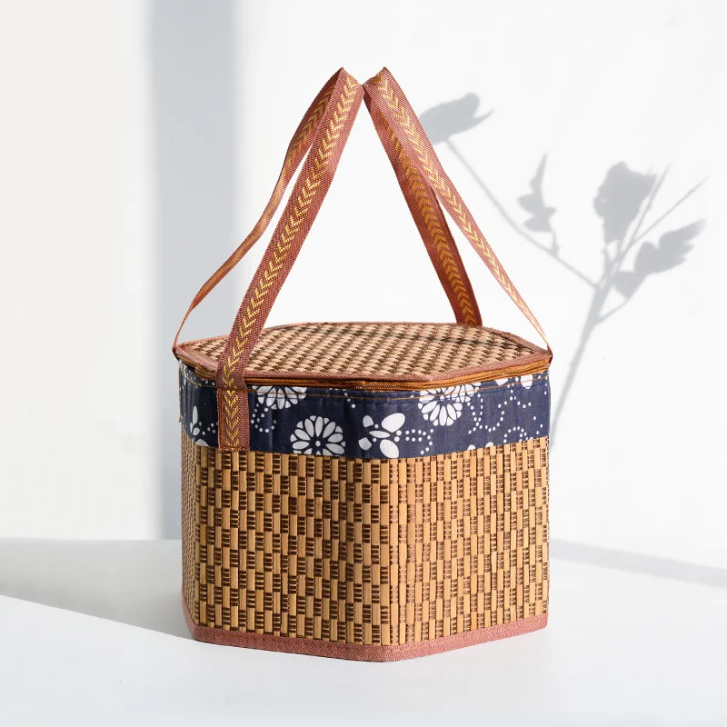 Hand-woven Bamboo Basket Storage Box With Handle Camping Woven Storage Tools Home Portable Travel Outdoors Picnic Baskets