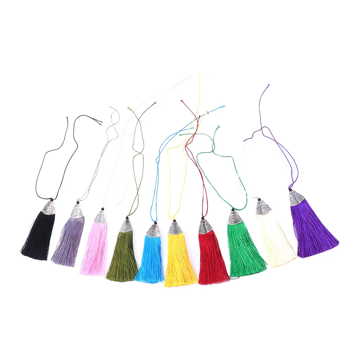 

10pcs Metal Cap Charms Handmade Silky Tassels Bookmarks Pendant DIY Craft Supplies Home Decor Party Wedding Favors