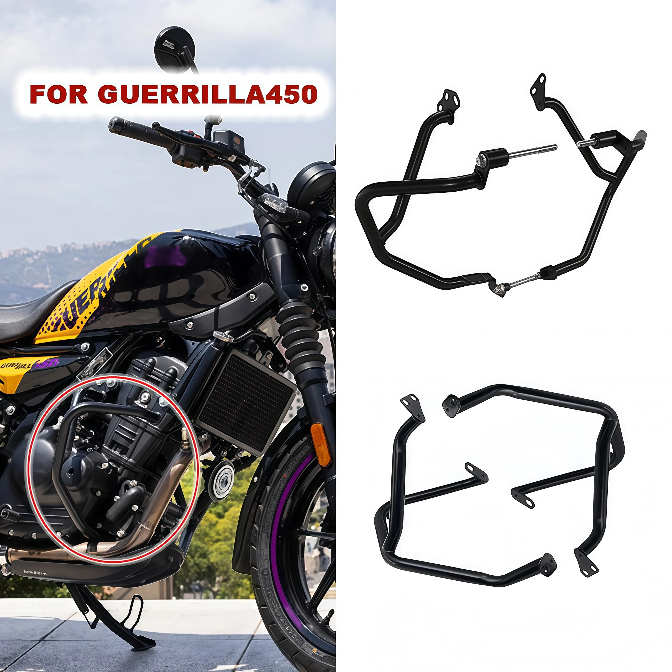

Motorcycle Frame Protection Bumper Fit For Guerrilla450 Guerrilla 450 2024 2025 Anti-Fall Protection Kit Engine Protective Cover