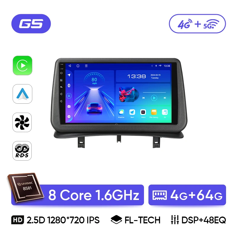 Ainavi Autoradio voor Renault Clio 3 2005-2014 Draadloze CarPlay Android Auto 4G Multimedia Speler Navigatie GPS 2din Autoradio