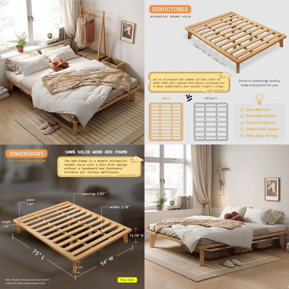 

14-дюймовое основание для кровати из массива дерева с ламелями и ножками