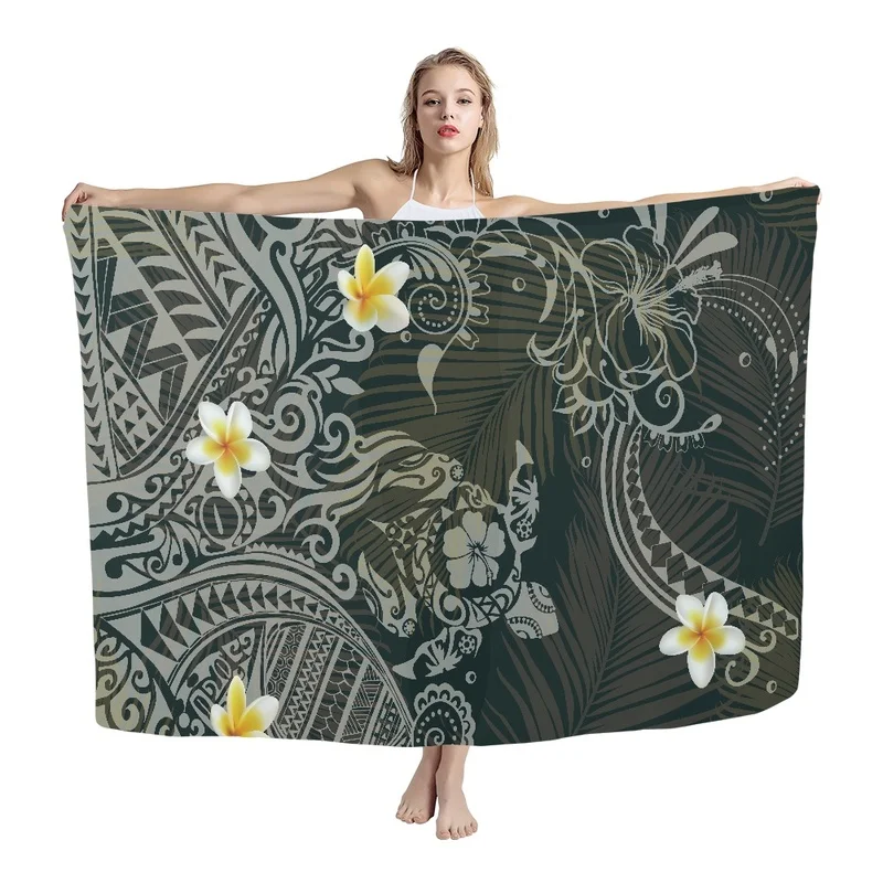 Hycool Mới Thiết Kế Tùy Chỉnh Hawaii Sarong Đi Biển Nữ Plumeria In Hoa Polynesia Bộ Lạc Lavalava Đồ Bơi Che Đi Biển