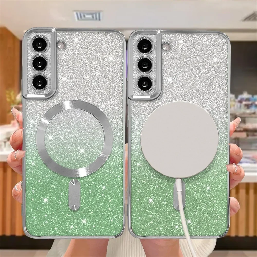 Glitzer-Magnet-Hülle für Samsung Galaxy S26 S24 Ultra S23 S22 S21 S25 Plus S20 FE A56 A55 A36 A17 – Glänzende, kabellose Schutzhülle mit Galvanisierung – Detail 2