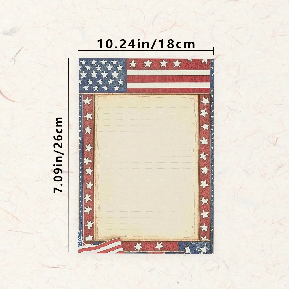 30 Sheets, B5 Vintage American Flag. Theme Writing Paper, Lined, No Glue, Very Suitable For Notebooks, Memos, And Stickers
