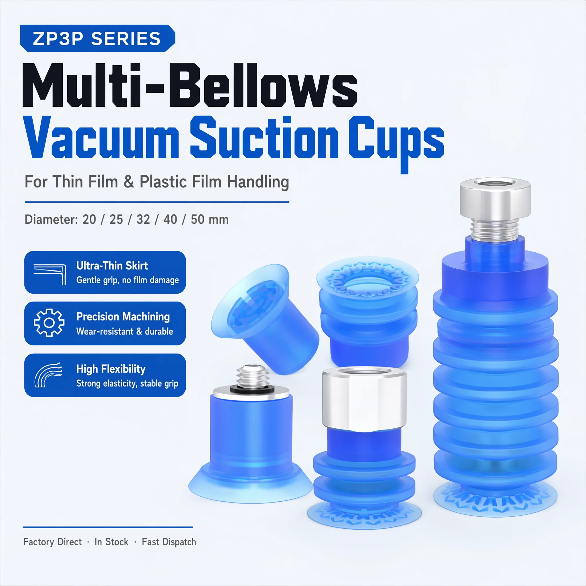 ZP3P Series Silicone Vacuum Suction Cup Film Bag Opening 5.5 Bellows 2.5 Bellows Single Ribbed Type Pneumatic Vacuum Pad