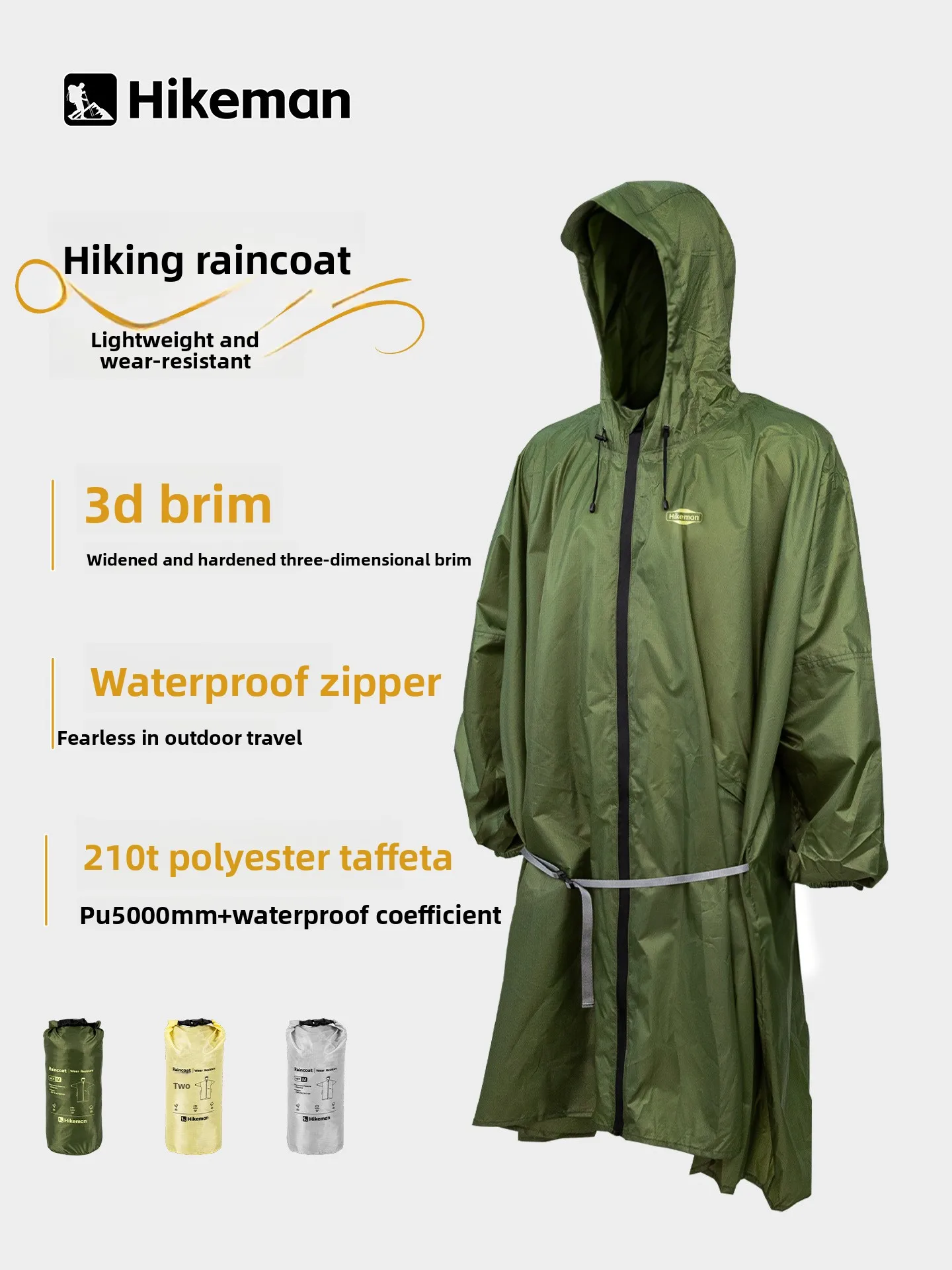

Lightweight Long Rain Poncho with Zipper, Durable Waterproof Coat for Outdoor Camping Hiking Fishing Cycling Backpacking Trav
