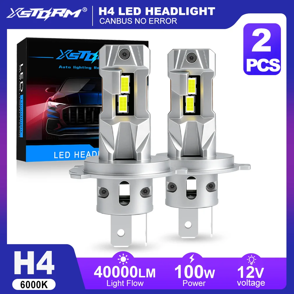 XSTORM H4 LED Headlight Canbus 40000LM 100W Car Headlight H7 9005 9006 LED Lights Bulbs With Fan Auto Turbo Lights 6000K 12V