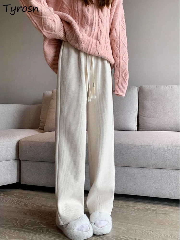 

Pants Women Classic Loose Leisure Winter Thick Comfortable Korean Style Fashion Design Drawstring Simple All-match Elegant Solid