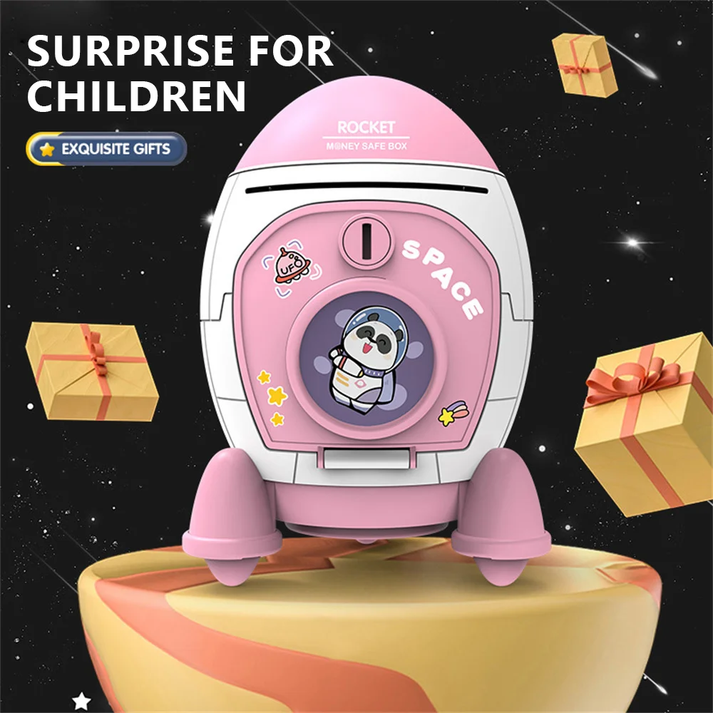 Children Piggy Bank Cute Aviation Piggy Toy Rocket Spaceman Piggy Bank Cartoon Sticker Manual Piggy Coin Money Box Kid Gift Toy