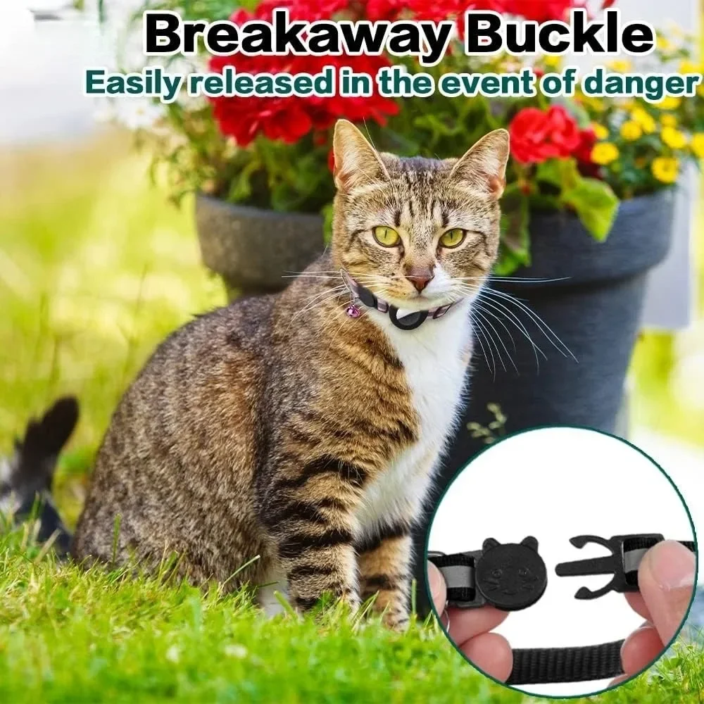 Cute Cat Collar Airtag Breakaway Reflective Kitten Collar with Bell for Apple Air Tag Holder Bell Nylon Silicone Collar for Cats view 3