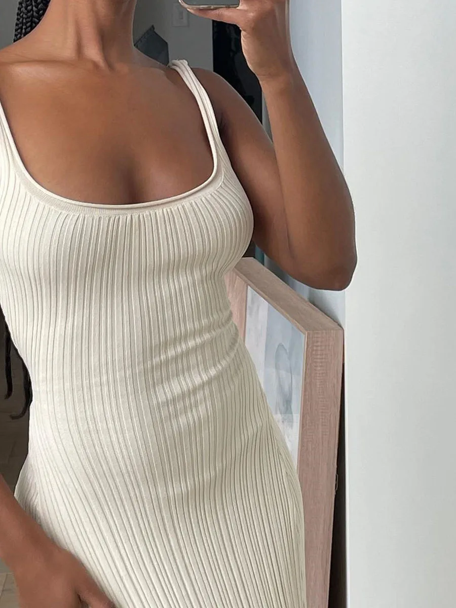 

Women Sleeveless Ribbed Knit Maxi Dress Deep U-Neck Summer Going Out Long Tank Dress for Cocktail Party